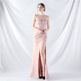 Ethan Strapless Satin Evening Dress In Light Pink